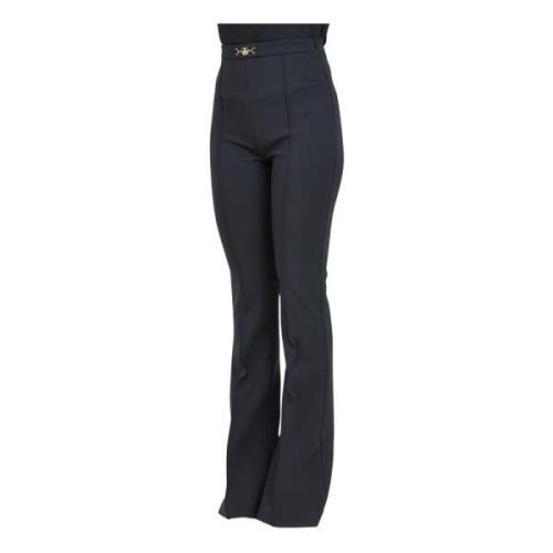 Zwarte Wijde Broek met Gouden Versiering Elisabetta Franchi , Black , ...