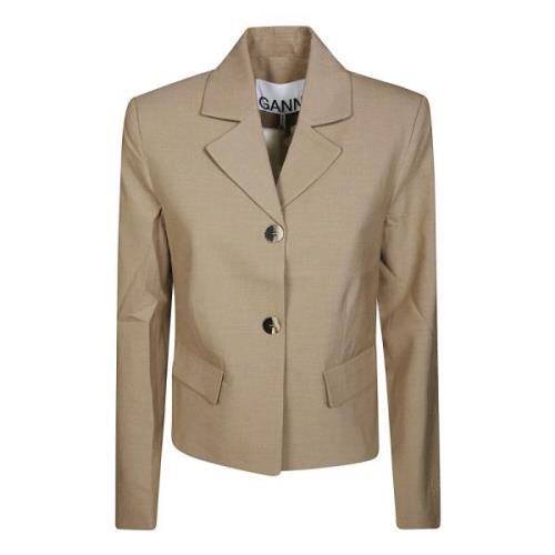 Drapey Melange Fitted Blazer Ganni , Beige , Dames