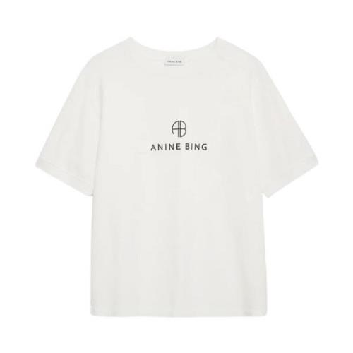 Monogram Ivory Tee met Raglanmouwen Anine Bing , White , Dames