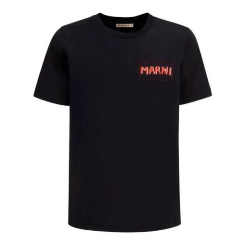 Zwarte katoenen T-shirt met logo Marni , Black , Heren