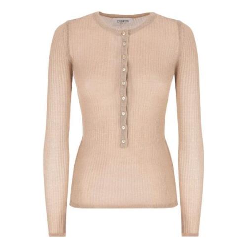 Lurex Buttoned Sweater Laneus , Beige , Dames