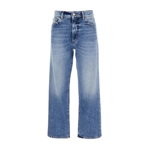 Blauwe Straight Leg Jeans Medium Rise Icon Denim , Blue , Dames