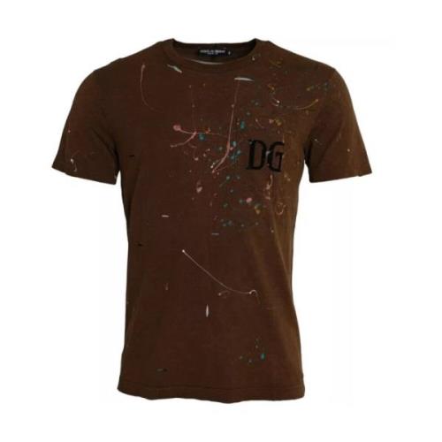 Bruin Katoenen T-shirt met Kleurspatjes Dolce & Gabbana , Brown , Here...