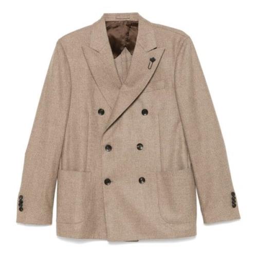 Wol/Kasjmier Double-Breasted Blazer Lardini , Brown , Heren