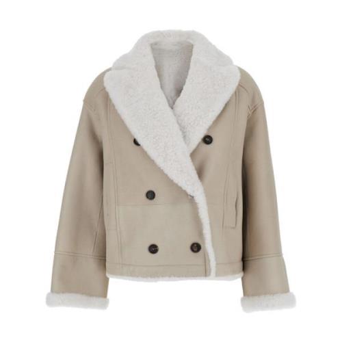 Beige Omkeerbare Shearling Jas Jas Brunello Cucinelli , Beige , Dames