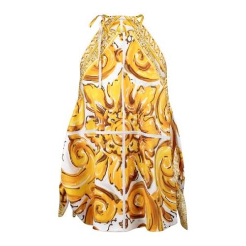 Majolica-print halterneck top Dolce & Gabbana , Yellow , Dames