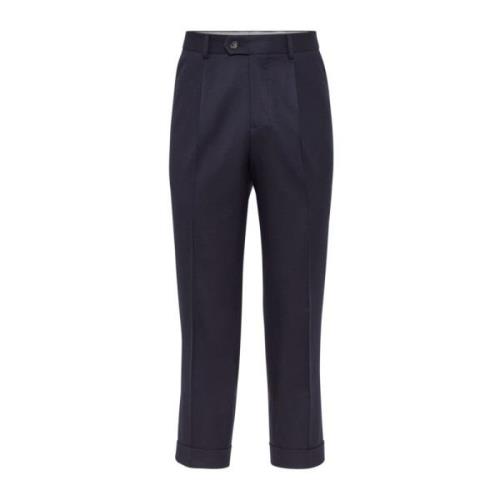 Navy Blauwe Katoenen Broek Brunello Cucinelli , Blue , Heren