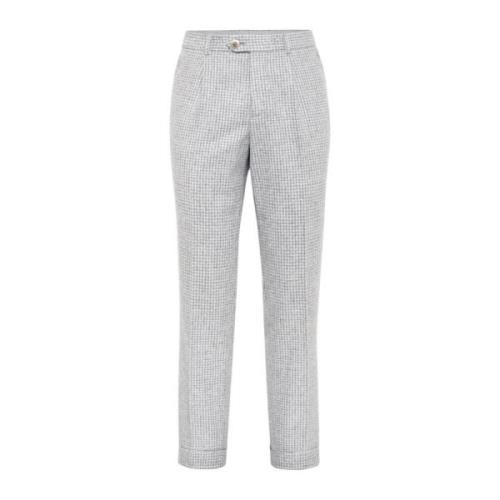 Houndstooth Wolmix Broek Brunello Cucinelli , Gray , Heren