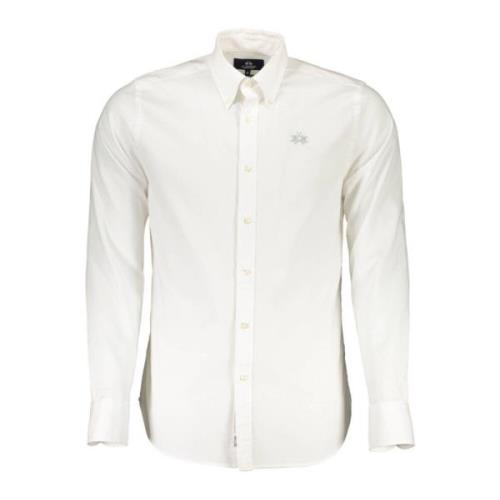 Geborduurd wit slim fit overhemd La Martina , White , Heren