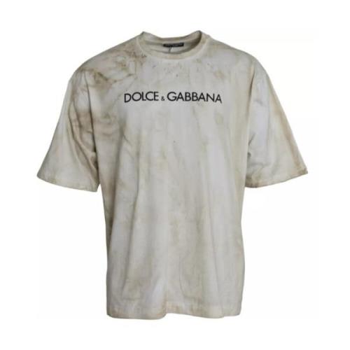 Off-White Logo Katoenen T-Shirt Dolce & Gabbana , White , Heren