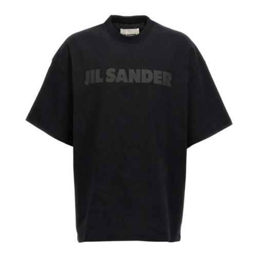 Zwarte T-shirt met Bedrukt Logo Jil Sander , Black , Heren