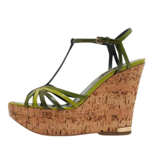 Pre-owned Leather sandals Louis Vuitton Vintage , Green , Dames