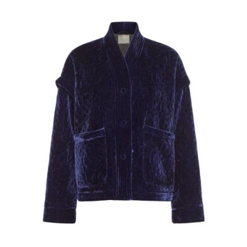 Zijden en viscose oversized bomber blouson Momoni , Blue , Dames