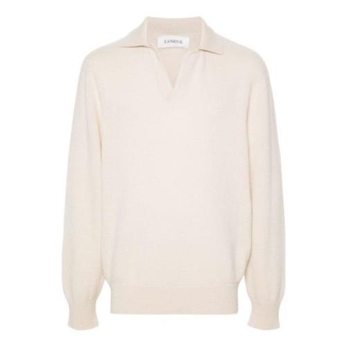 Beige Sweater Geborsteld Gebreid Polokraag Laneus , Beige , Heren