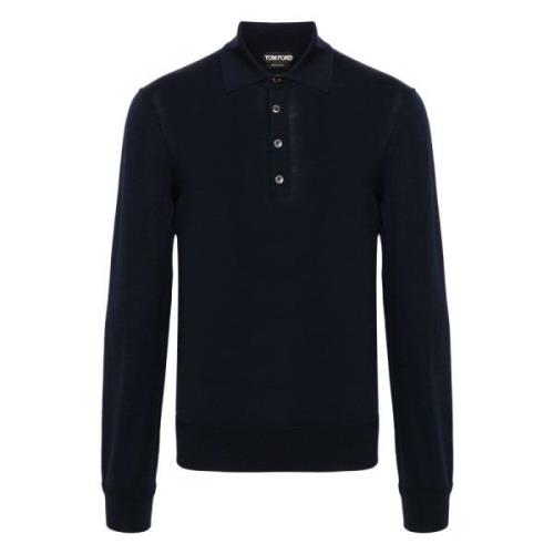 Merino Wol Polo Shirt Tom Ford , Blue , Heren