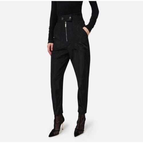 Zwarte Baggy Nylonbroek met Elastische Band Elisabetta Franchi , Black...