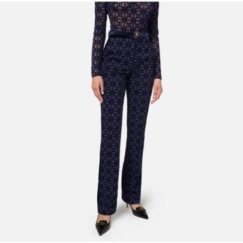 Blauwe Wijde Pijp Fluweel Afgezette Broek Elisabetta Franchi , Blue , ...