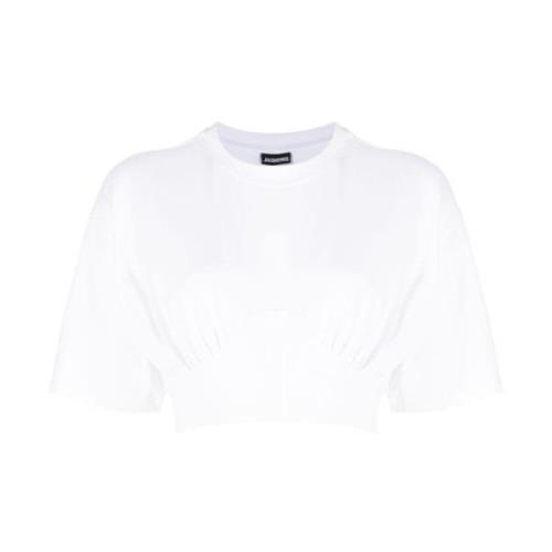 Wit Gedrapeerd Detail Crew Neck T-shirt Jacquemus , White , Dames