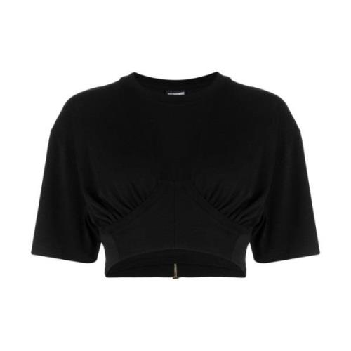 Zwart Gedrapeerd Detail Crew Neck T-shirt Jacquemus , Black , Dames