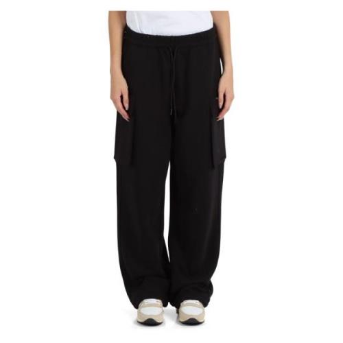 Wijde pijp katoenen sweatpants met zijzakken Replay , Black , Dames