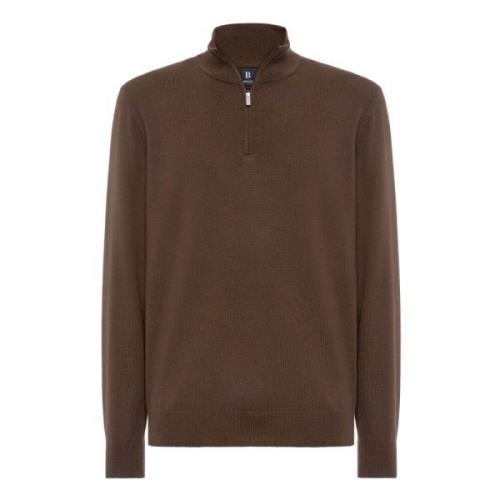 Merino Wol Halve Rits 12 Gg Boggi Milano , Brown , Heren