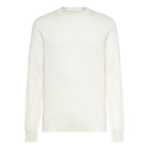 Merino Wol Crew Neck Stiksel 7 Gg Boggi Milano , White , Heren