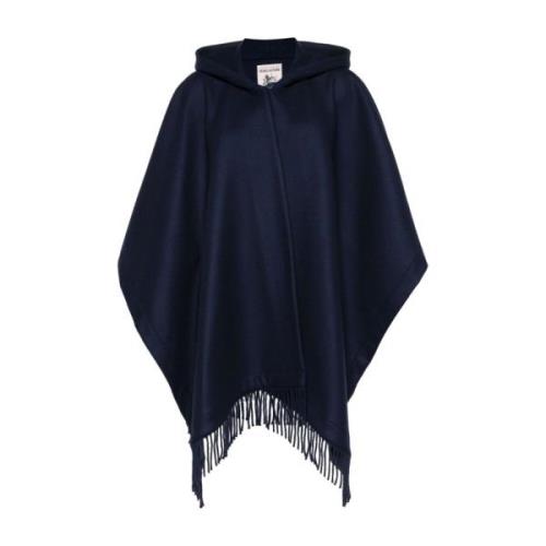 Blauwe Wol Jane Cape met Franje Semicouture , Blue , Dames