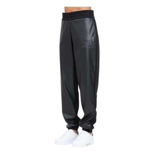 Zwarte sportieve broek met imitatieleer Armani Exchange , Black , Dame...