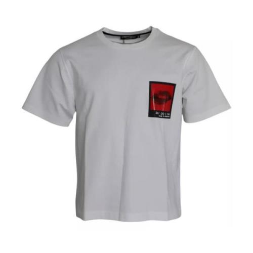 Rode Lippen Grafisch Katoenen T-Shirt Mannen Dolce & Gabbana , White ,...