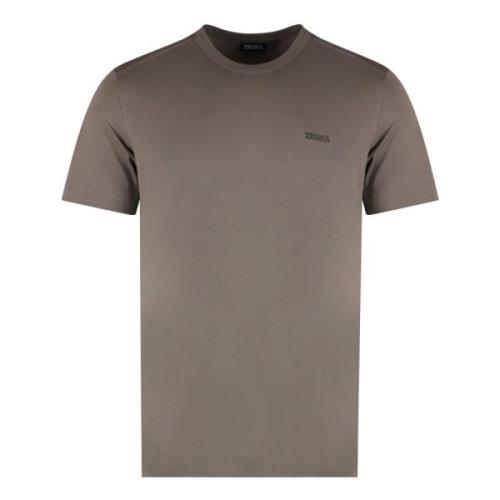 Geribbelde Katoenen Crew-Neck T-Shirt Ermenegildo Zegna , Beige , Here...