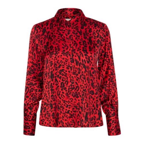 Luipaardprint Shirt met Stijlvol Ontwerp Part Two , Red , Dames