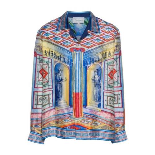 Blauwe Zijden Satijnen La Temple Shirt Casablanca , Multicolor , Heren