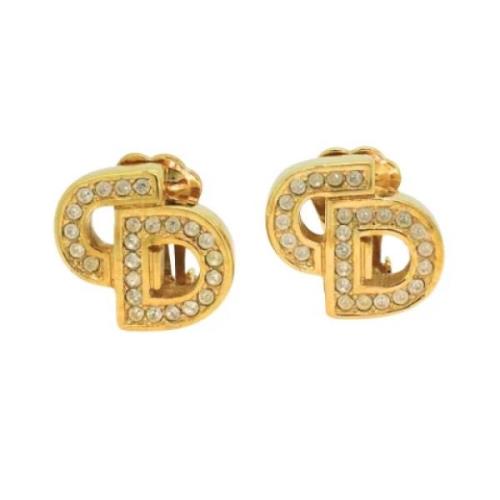 Pre-owned Metal earrings Dior Vintage , Yellow , Dames