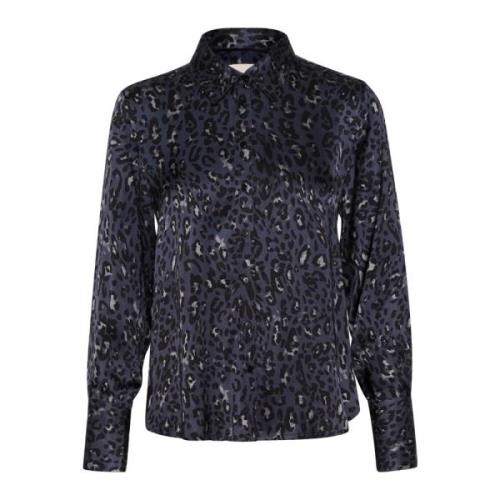 Stijlvolle luipaardprint overhemdblouse Part Two , Blue , Dames