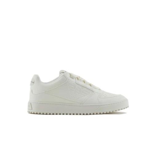 Witte Logo Sneakers met Gegraveerd Logo Armani , White , Heren