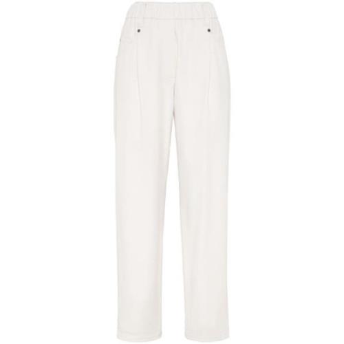 Elastische taille katoenen broek Brunello Cucinelli , White , Dames