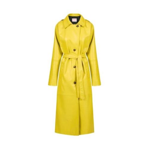 Leren trenchcoat met geborduurd patchdetail Iceberg , Yellow , Dames