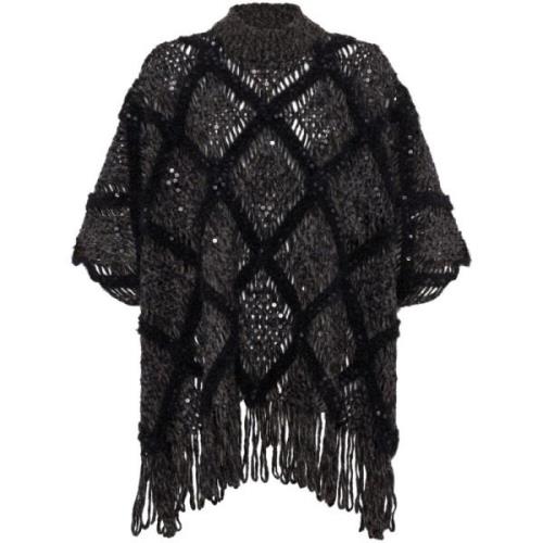 Zwarte Gehaakte Gebreide Cape Sweater Brunello Cucinelli , Black , Dam...