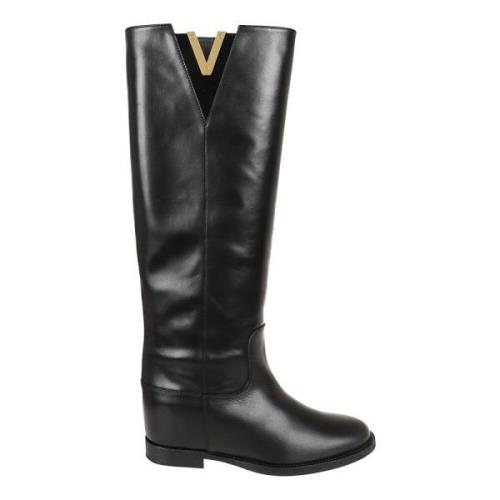 Zwarte Leren Enkellaarzen met Gouden Detail Via Roma 15 , Black , Dame...