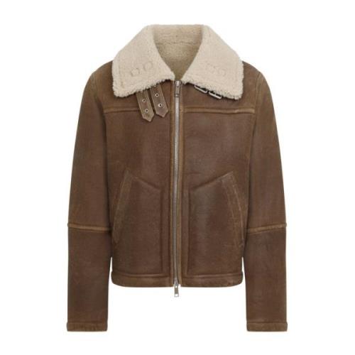 Luxe Bruin Leren Shearling Jas Yves Salomon , Brown , Heren