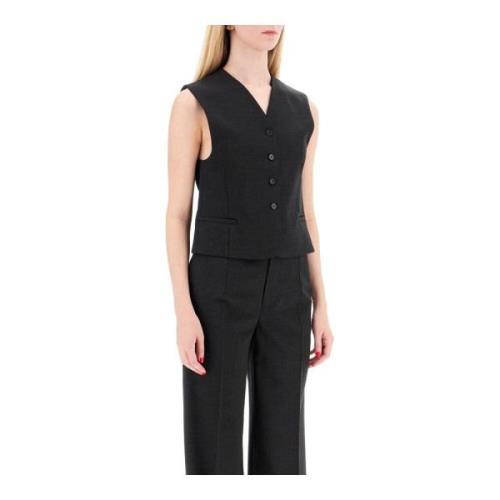 Op Maat Gemaakte Wollen Twill Vest Loulou Studio , Black , Dames