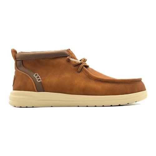 Bruin Leren Platte Schoenen Hey Dude , Brown , Heren