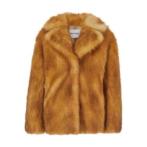 Bruine Faux Fur Shearling Jas Stand Studio , Brown , Dames