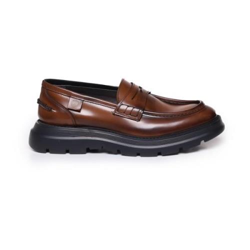 Bruin Leren Loafers Klassieke Stijl Giuliano Galiano , Brown , Heren