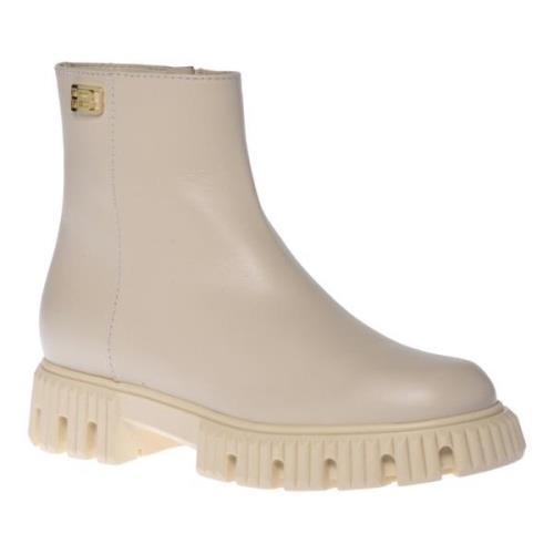 Combat boots in vanilla leather Baldinini , Beige , Dames