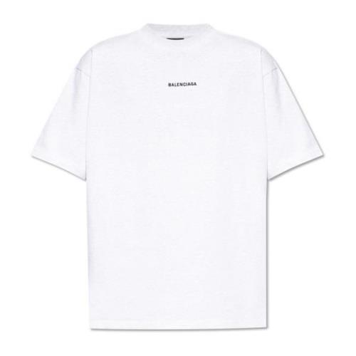 T-shirt met geborduurd logo Balenciaga , White , Heren