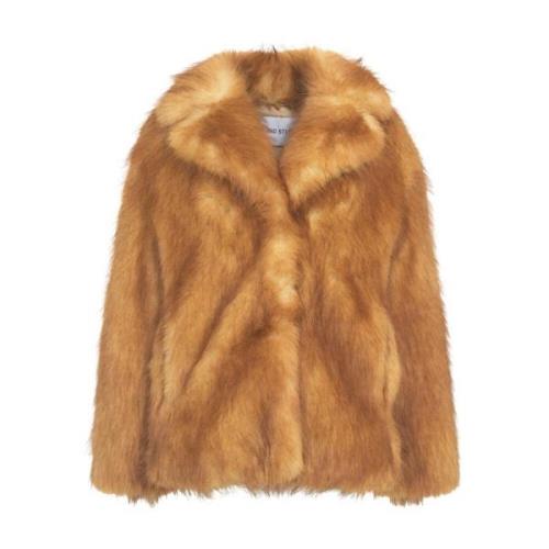 Luxe Faux Fur Shearling Jas Stand Studio , Brown , Dames