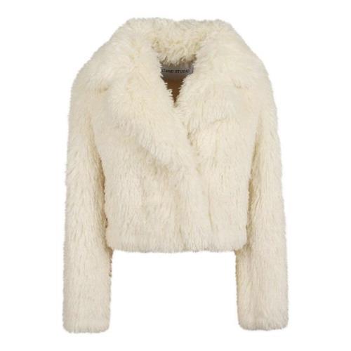 Luxe Faux Fur Shearling Jas Stand Studio , White , Dames