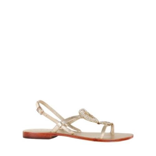 Sprankelende Strass Leren Platte Sandalen Emanuelle Vee , Yellow , Dam...