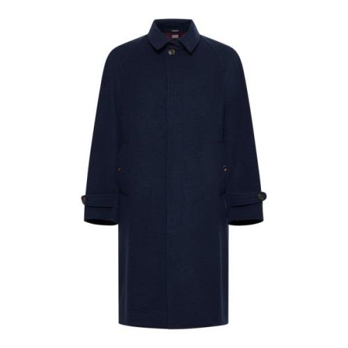 Blauwe Cashmere Jas met enkele rij knopen Brunello Cucinelli , Blue , ...